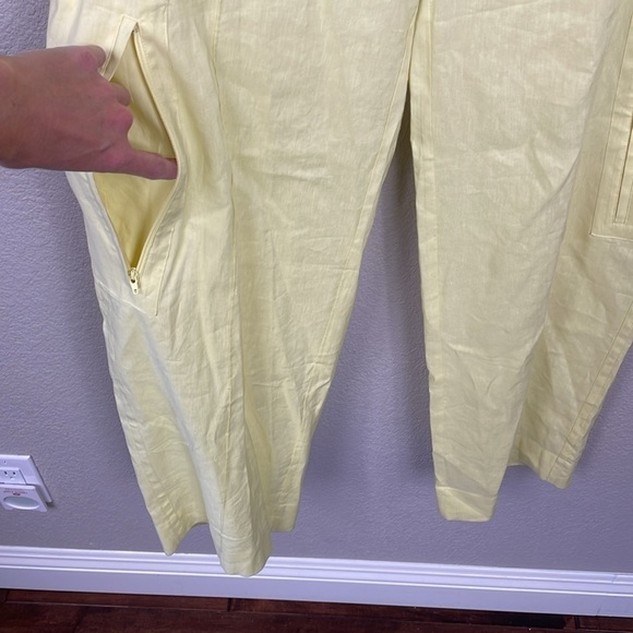 New Vince High Waist Tailored Utility Trouser Pants Pomelo Yellow Linen Sz 10 - Picture 7 of 16